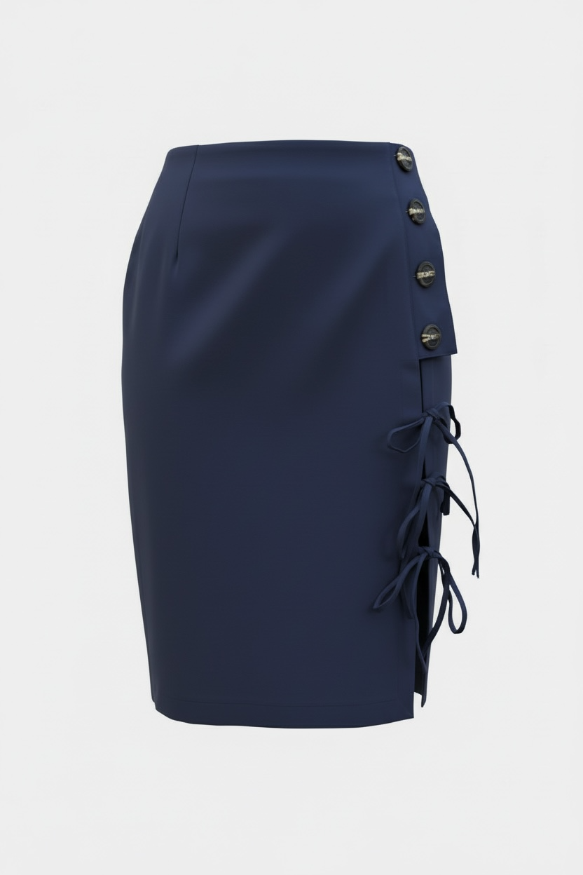 Pencil Skirt w/ Side Buttons/Strings
