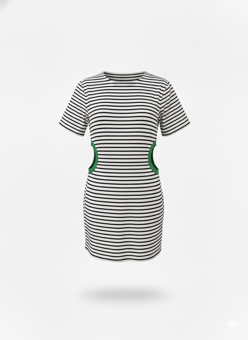Breton Stripes ‘Only You’ Tunic w/ Emerald Green Waist Detail