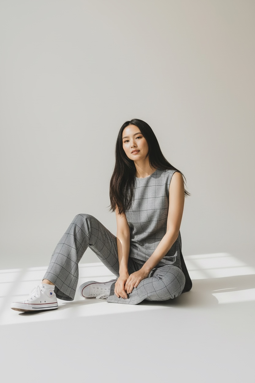 Flare Trousers in Modern Plaid