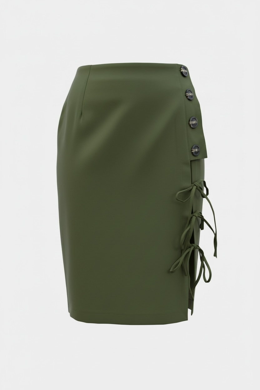 Pencil Skirt w/ Side Buttons/Strings