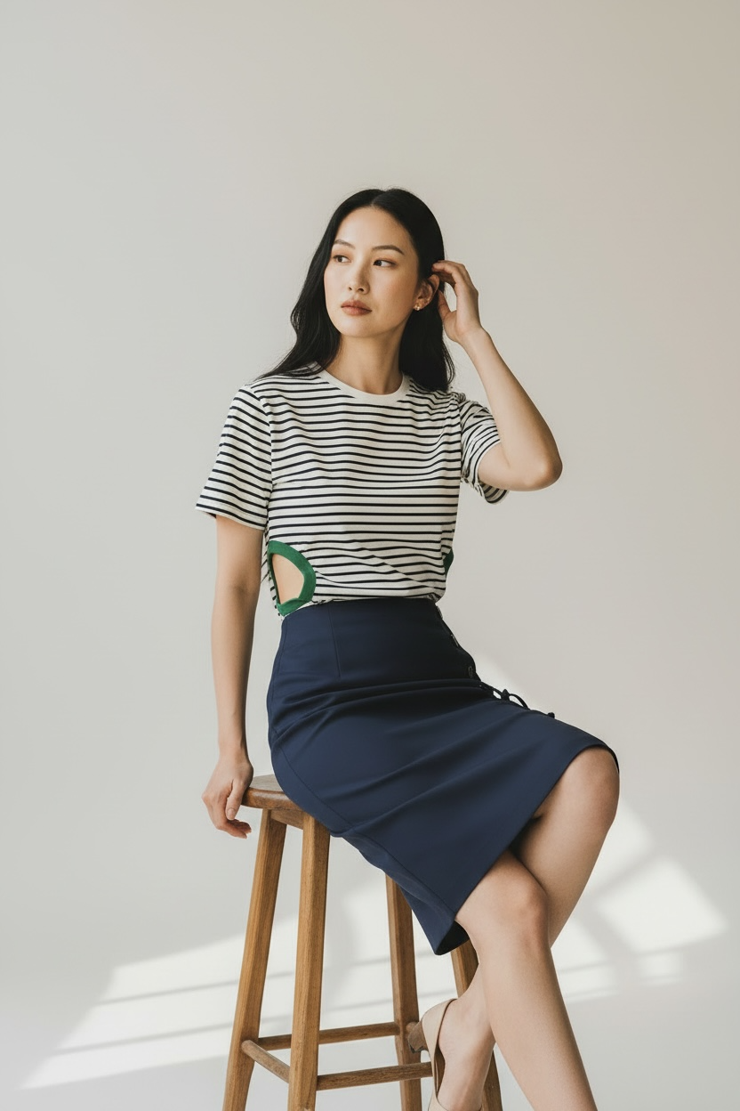 Pencil Skirt w/ Side Buttons/Strings