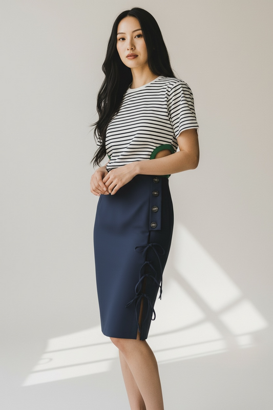 Pencil Skirt w/ Side Buttons/Strings
