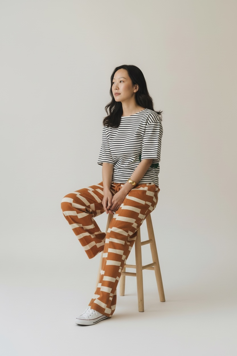 Breton Stripes ‘Only You’ Tunic w/ Emerald Green Waist Detail