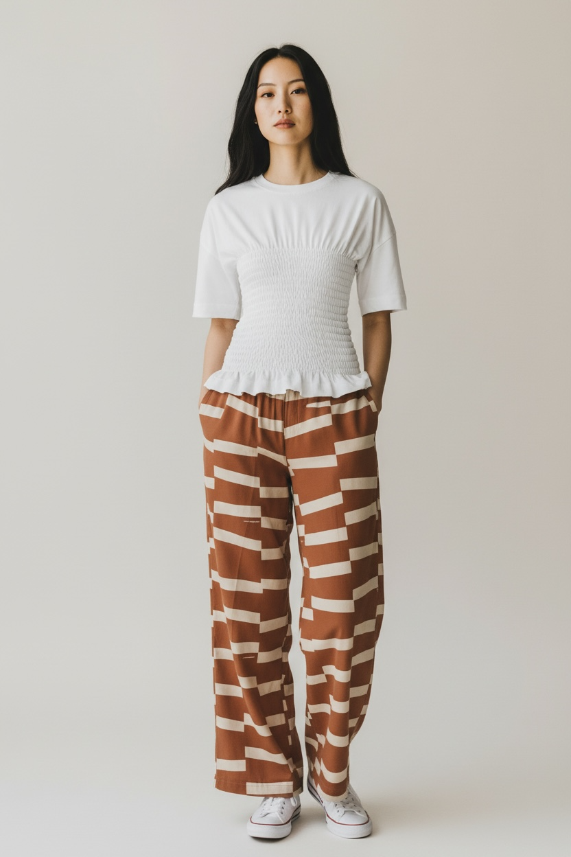 Printed Cotton Pique Track Pants